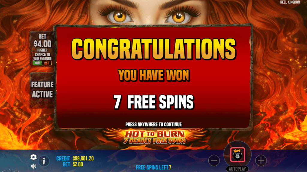 ฟีเจอร์เกม Hot to Burn – 7 Deadly Free Spins